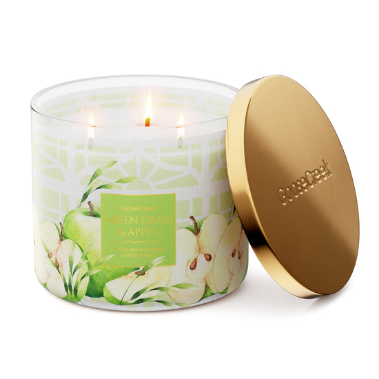 Green Grass & Apple 3-Wick Candle | Fresh Apple & Pear Scent